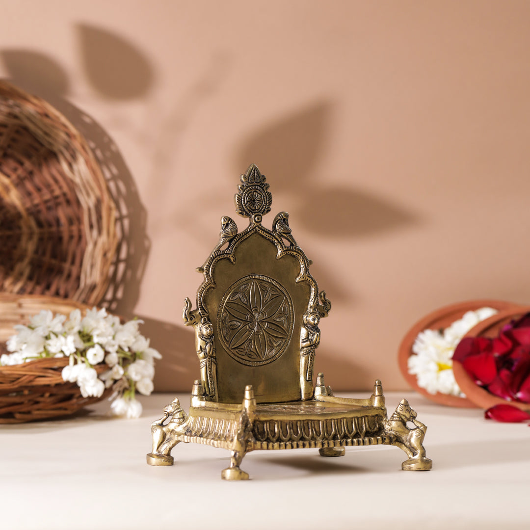 Brass Hand Carved Singhasan (8 Inch) Vedansh Craft