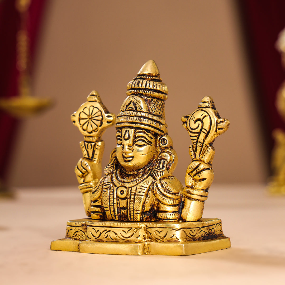 Brass Tirupati Balaji/Venkateshwar Bust (3.5 Inch) Vedansh Craft