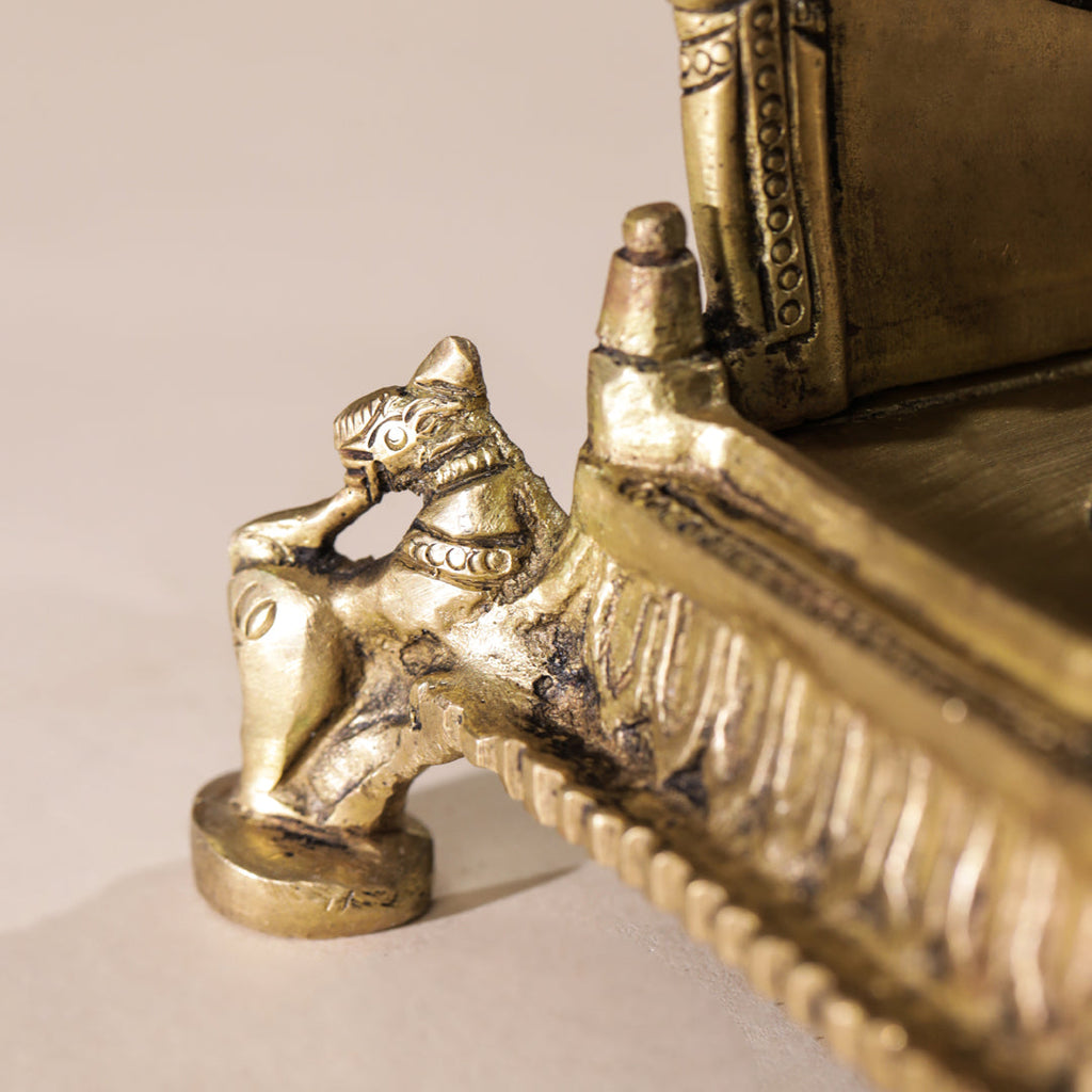 Brass Hand Carved Singhasan (8 Inch) Vedansh Craft