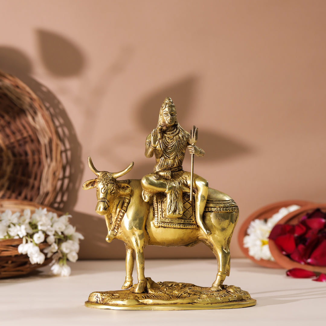 Brass Shiva With Nandi Idol (9 Inch) Vedansh Craft