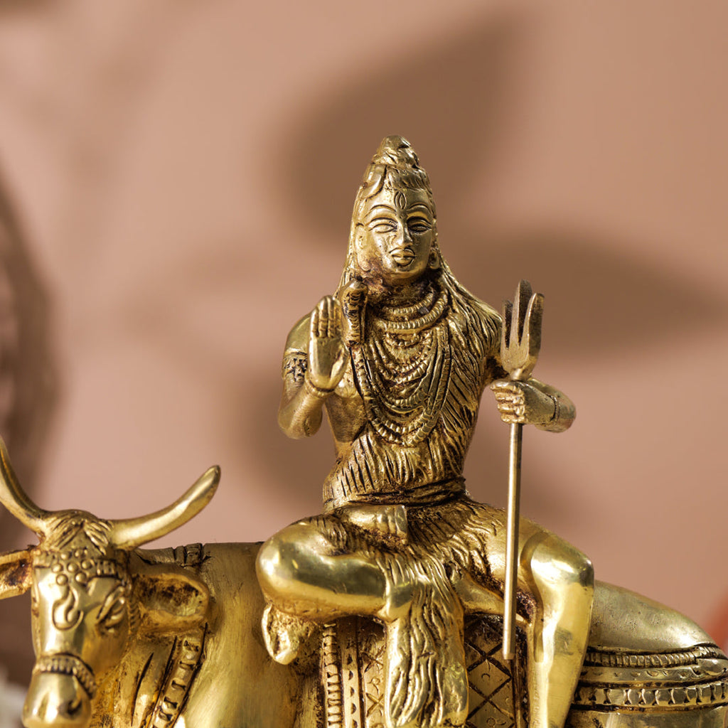 Brass Shiva With Nandi Idol (9 Inch) Vedansh Craft