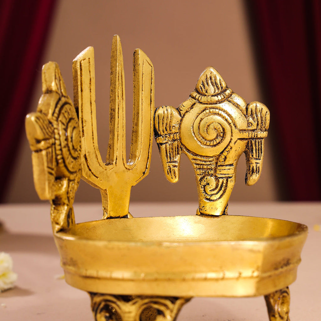 Brass Shankh Chakra Namah Diya (5 Inch) Vedansh Craft
