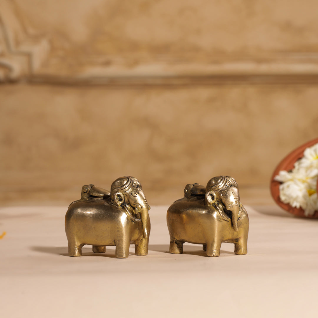 Brass Elephant Inkwell/Ink Pot Pair (2.5 Inch) Vedansh Craft