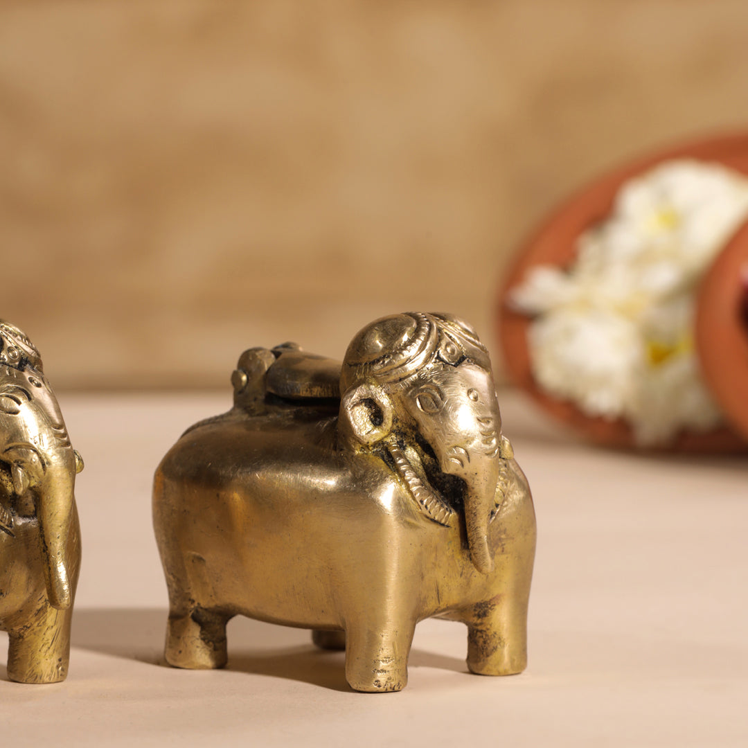 Brass Elephant Inkwell/Ink Pot Pair (2.5 Inch) Vedansh Craft