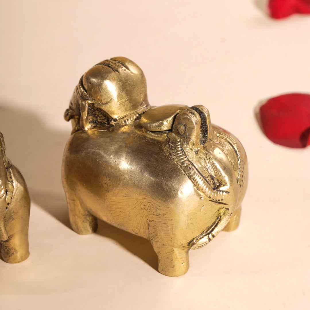 Brass Elephant Inkwell/Ink Pot Pair (2.5 Inch) Vedansh Craft