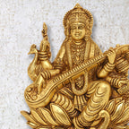 Brass Goddess Saraswati Wall Hanging (11 Inch) Vedansh Craft