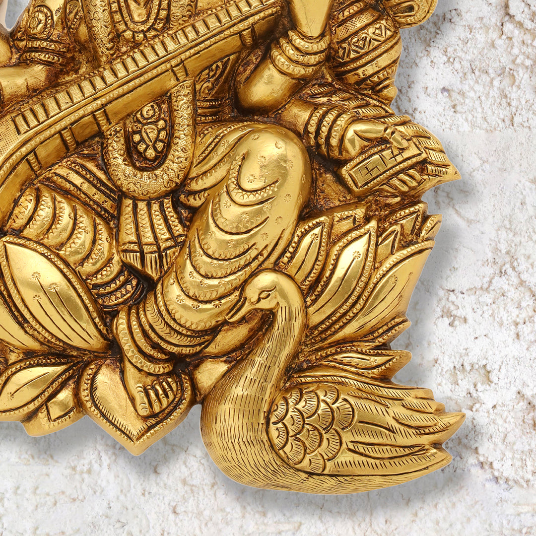 Brass Goddess Saraswati Wall Hanging (11 Inch) Vedansh Craft