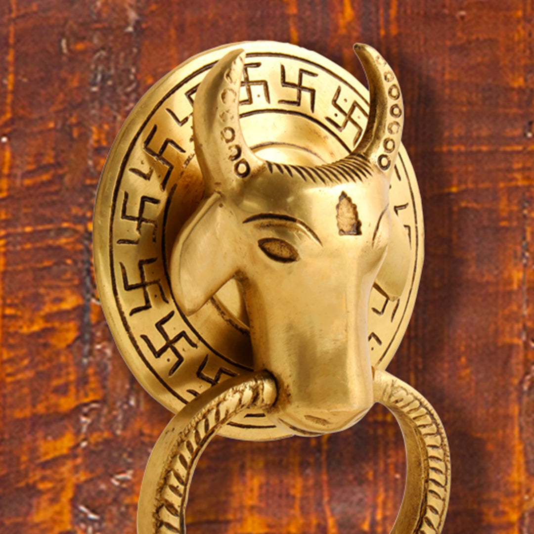 Brass Cow Face Door Knocker (6.5 Inch) Vedansh Craft