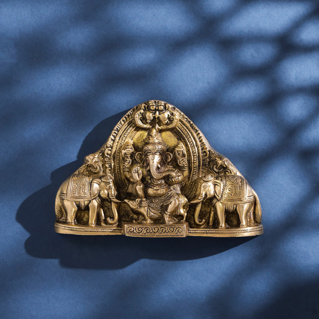 Brass Ganesha And Lakshmi Wall Hanging (7 Inch) Vedansh Craft