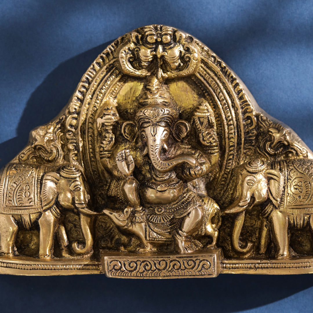 Brass Ganesha And Lakshmi Wall Hanging (7 Inch) Vedansh Craft