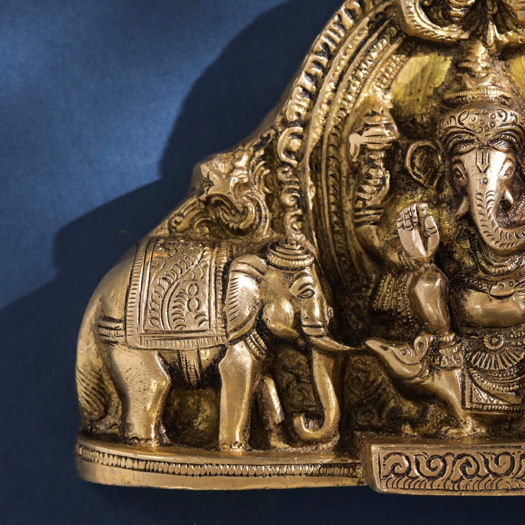 Brass Ganesha And Lakshmi Wall Hanging (7 Inch) Vedansh Craft