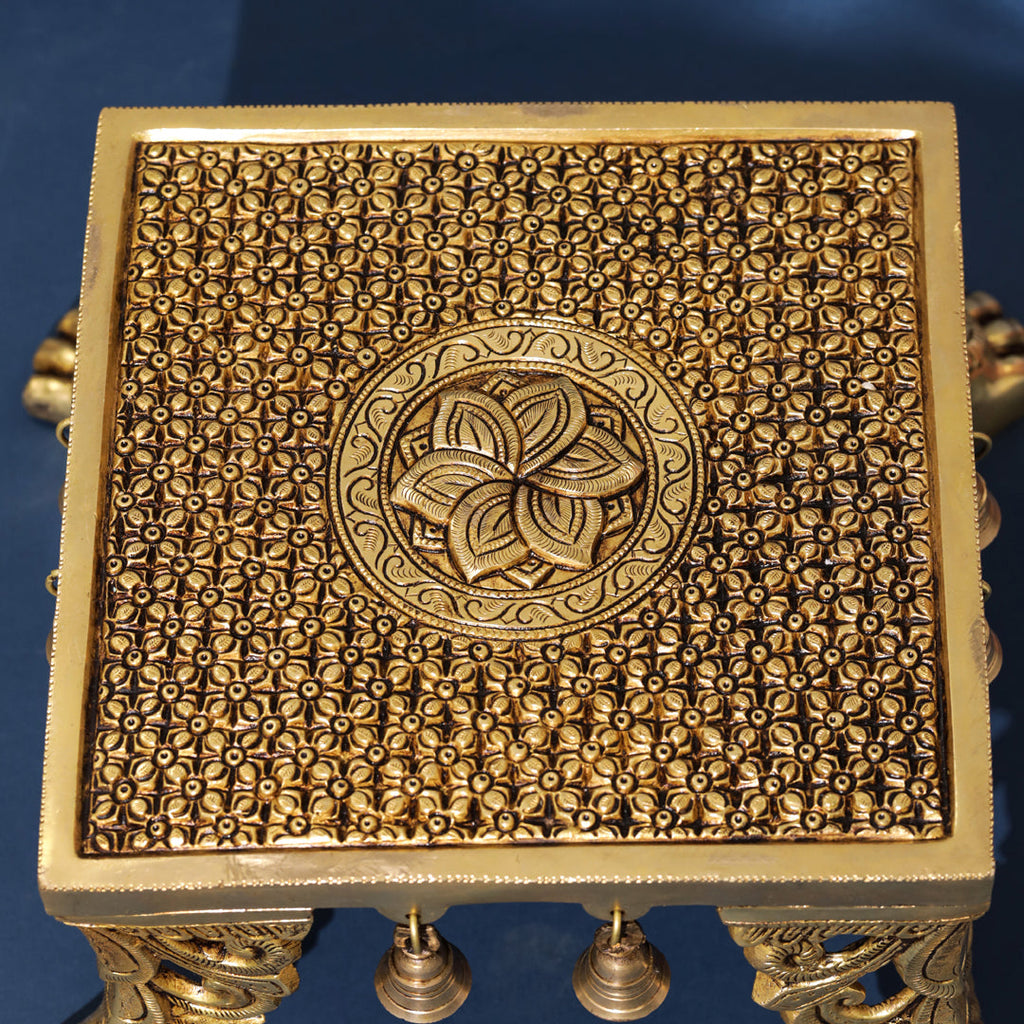 Brass Superfine Chowki With Hanging Bells (7 Inch) Vedansh Craft