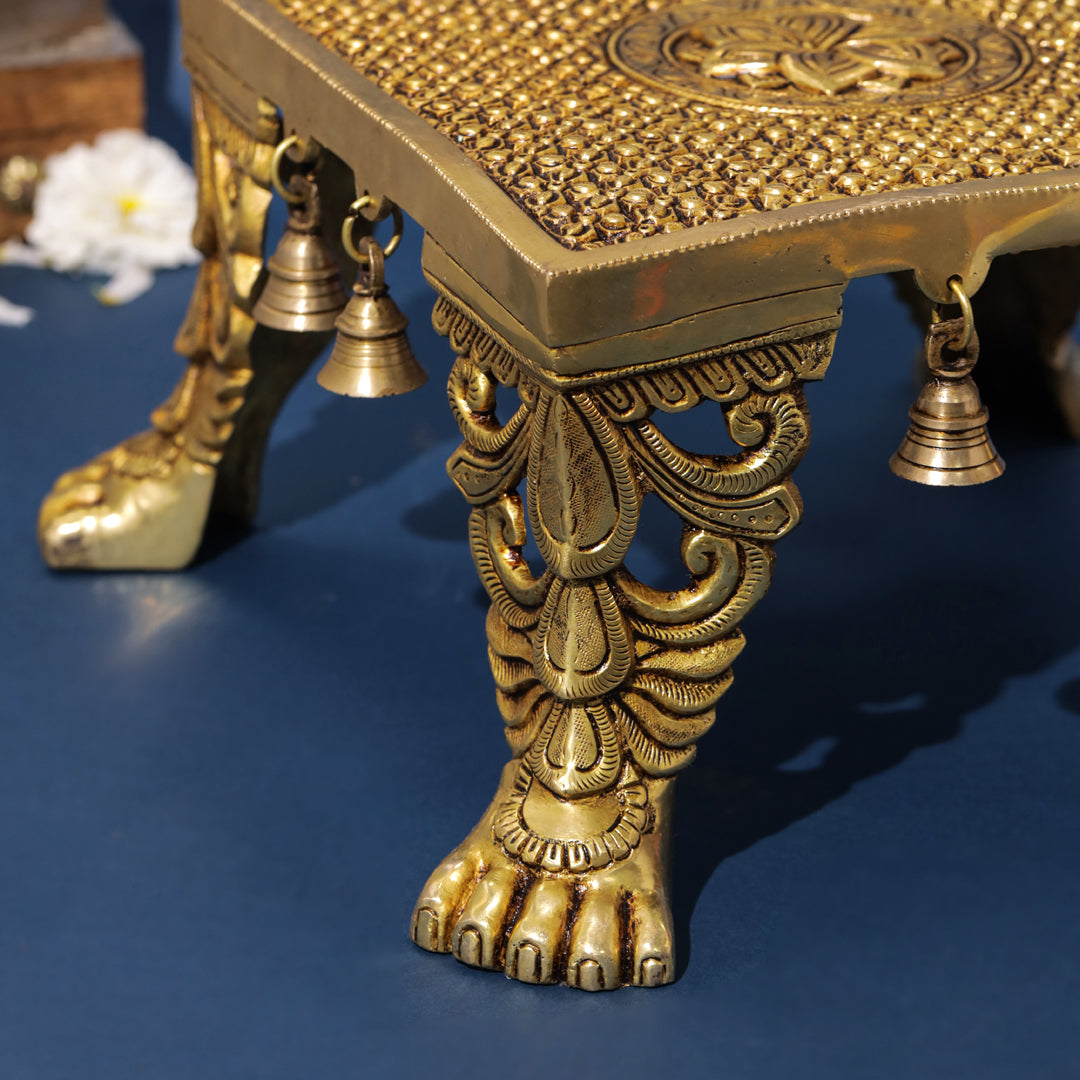 Brass Superfine Chowki With Hanging Bells (7 Inch) Vedansh Craft