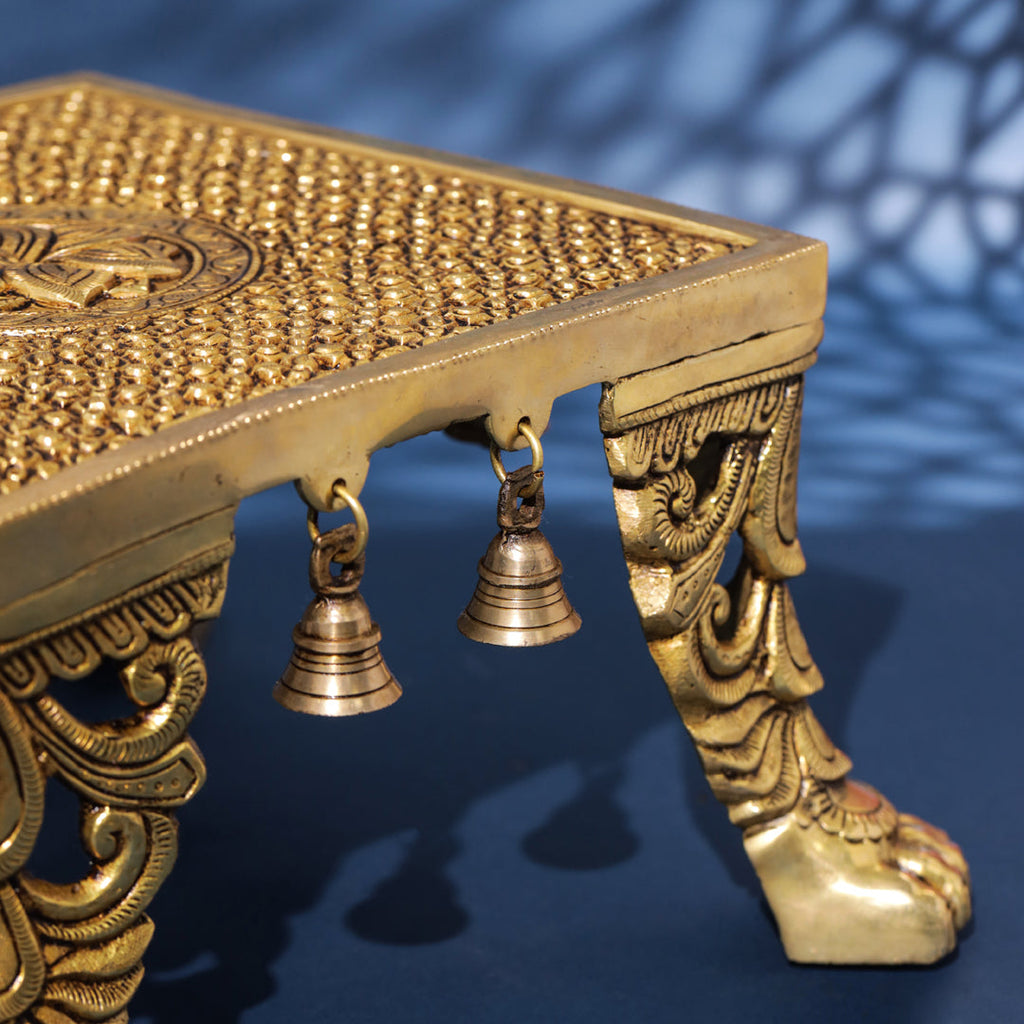 Brass Superfine Chowki With Hanging Bells (7 Inch) Vedansh Craft