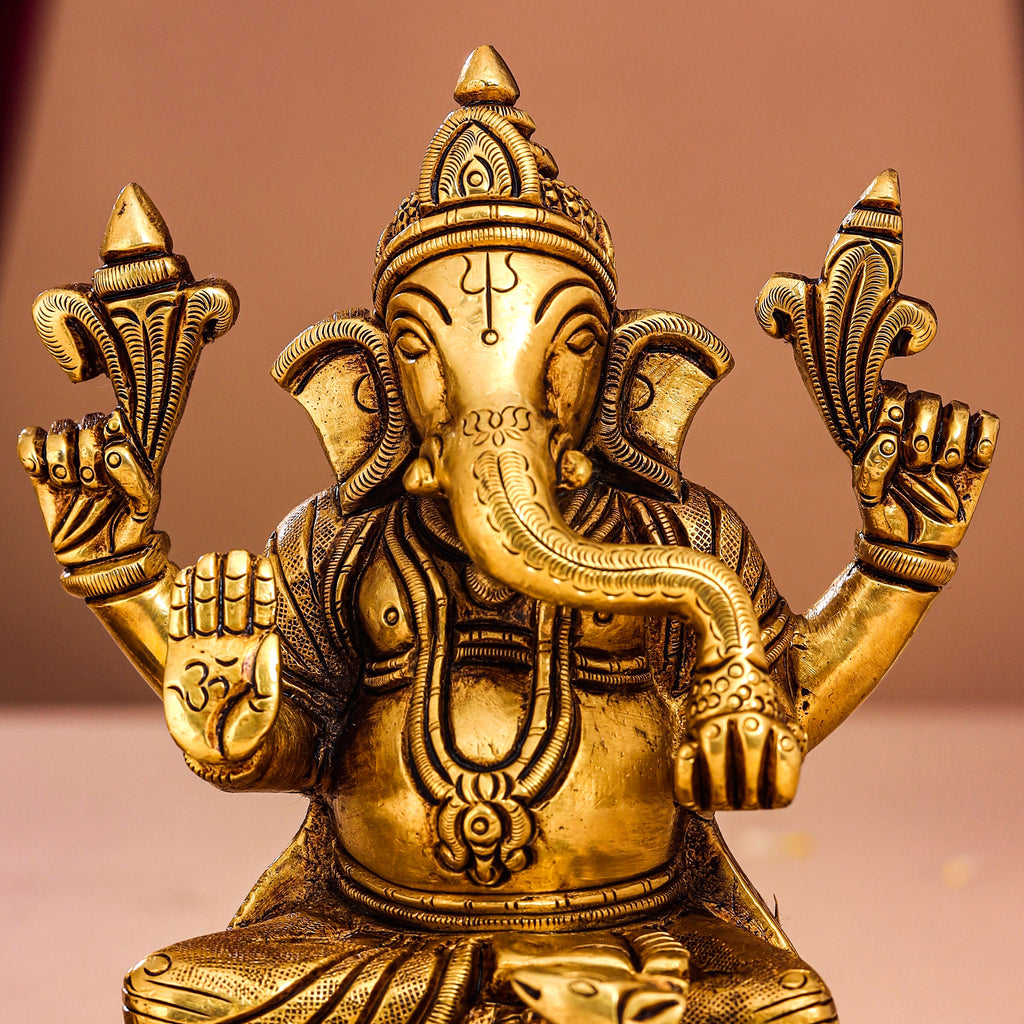 Brass Superfine Lotus Sitting Ganesha And Lakshmi Idols (5.8 Inch) Vedansh Craft