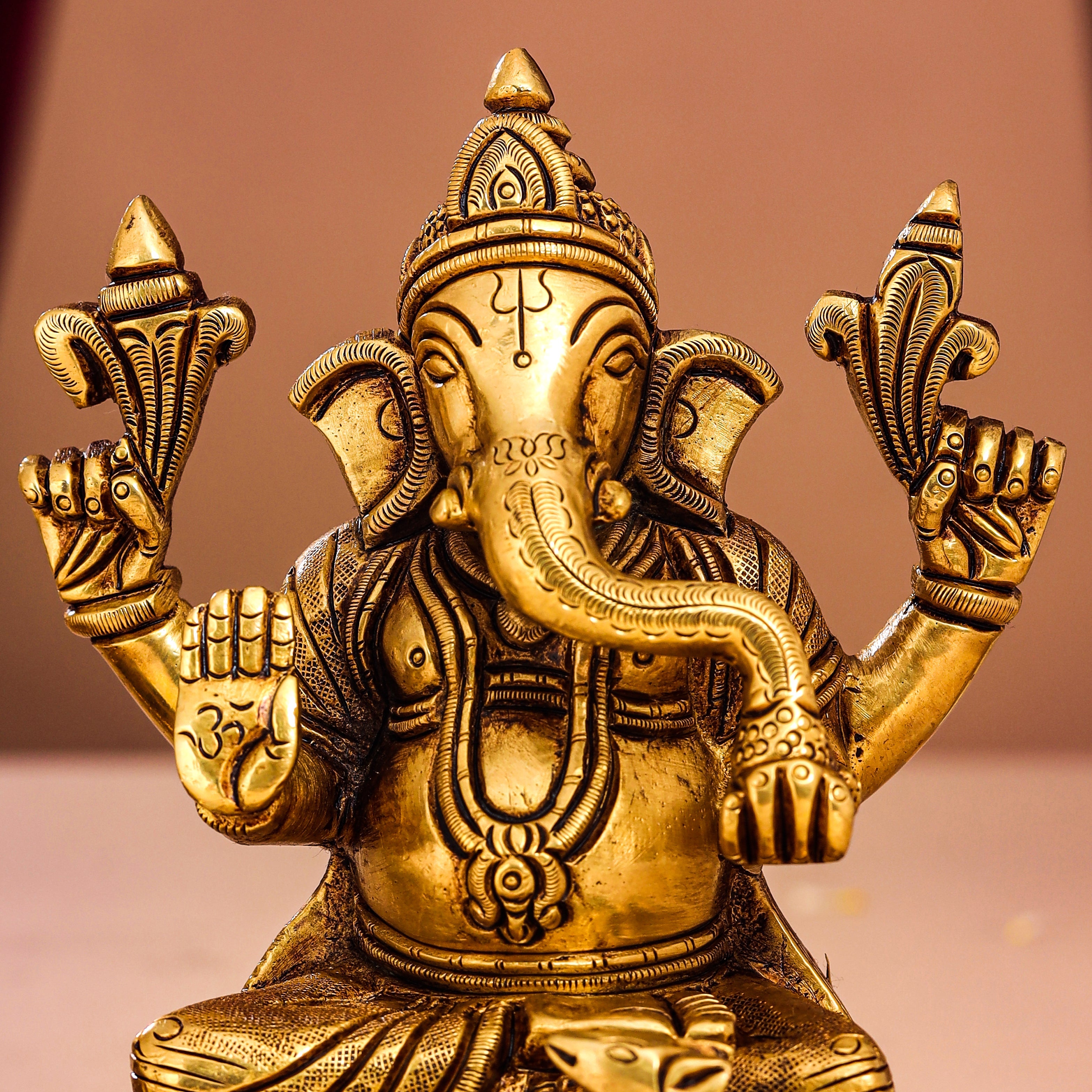Brass Superfine Lotus Sitting Ganesha And Lakshmi Idols (5.8 Inch) Vedansh Craft