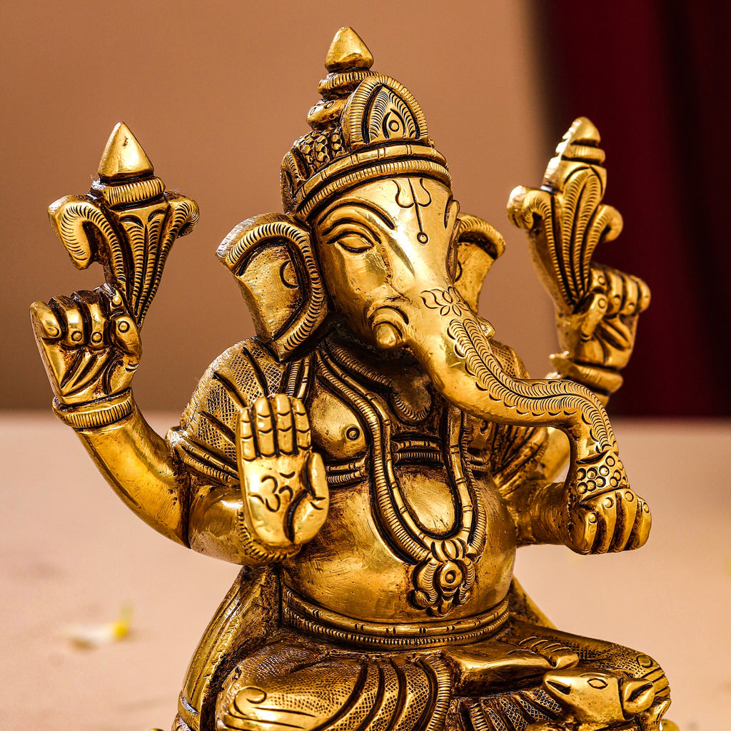 Brass Superfine Lotus Sitting Ganesha And Lakshmi Idols (5.8 Inch) Vedansh Craft