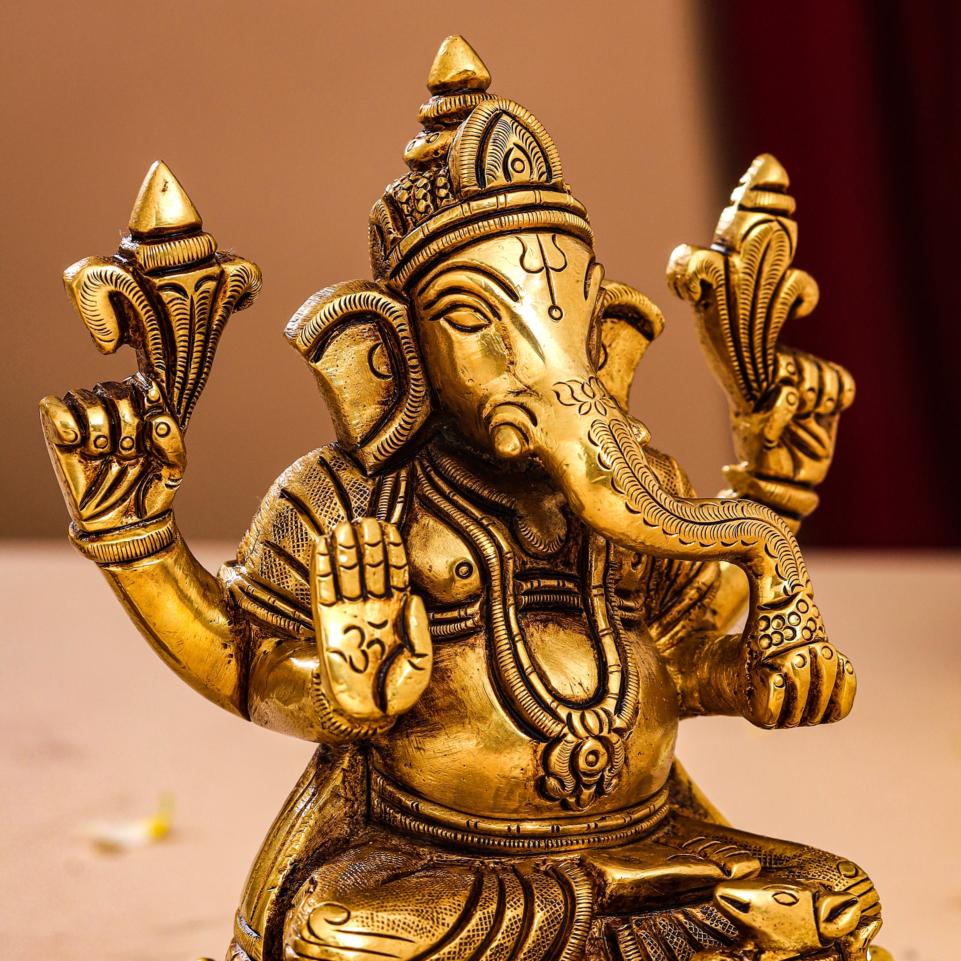 Brass Superfine Lotus Sitting Ganesha And Lakshmi Idols (5.8 Inch) Vedansh Craft