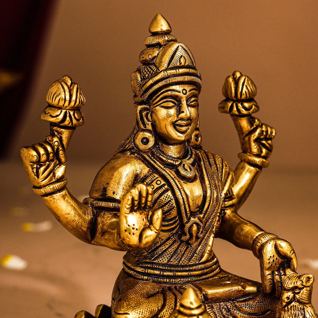 Brass Superfine Lotus Sitting Ganesha And Lakshmi Idols (5.8 Inch) Vedansh Craft