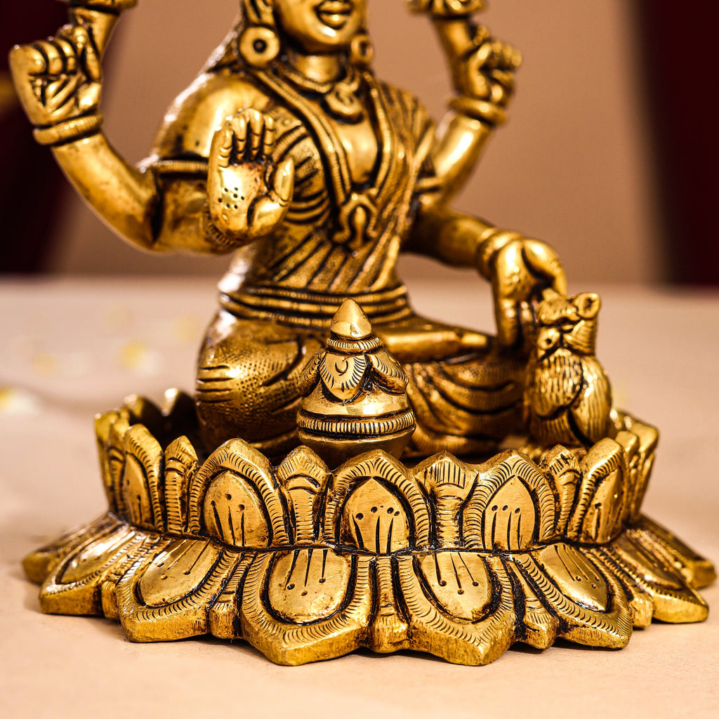 Brass Superfine Lotus Sitting Ganesha And Lakshmi Idols (5.8 Inch) Vedansh Craft