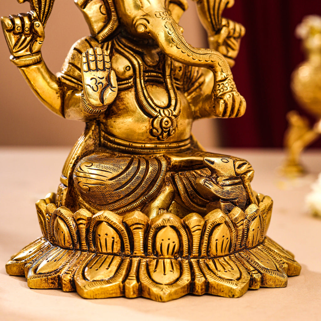 Brass Superfine Lotus Sitting Ganesha And Lakshmi Idols (5.8 Inch) Vedansh Craft