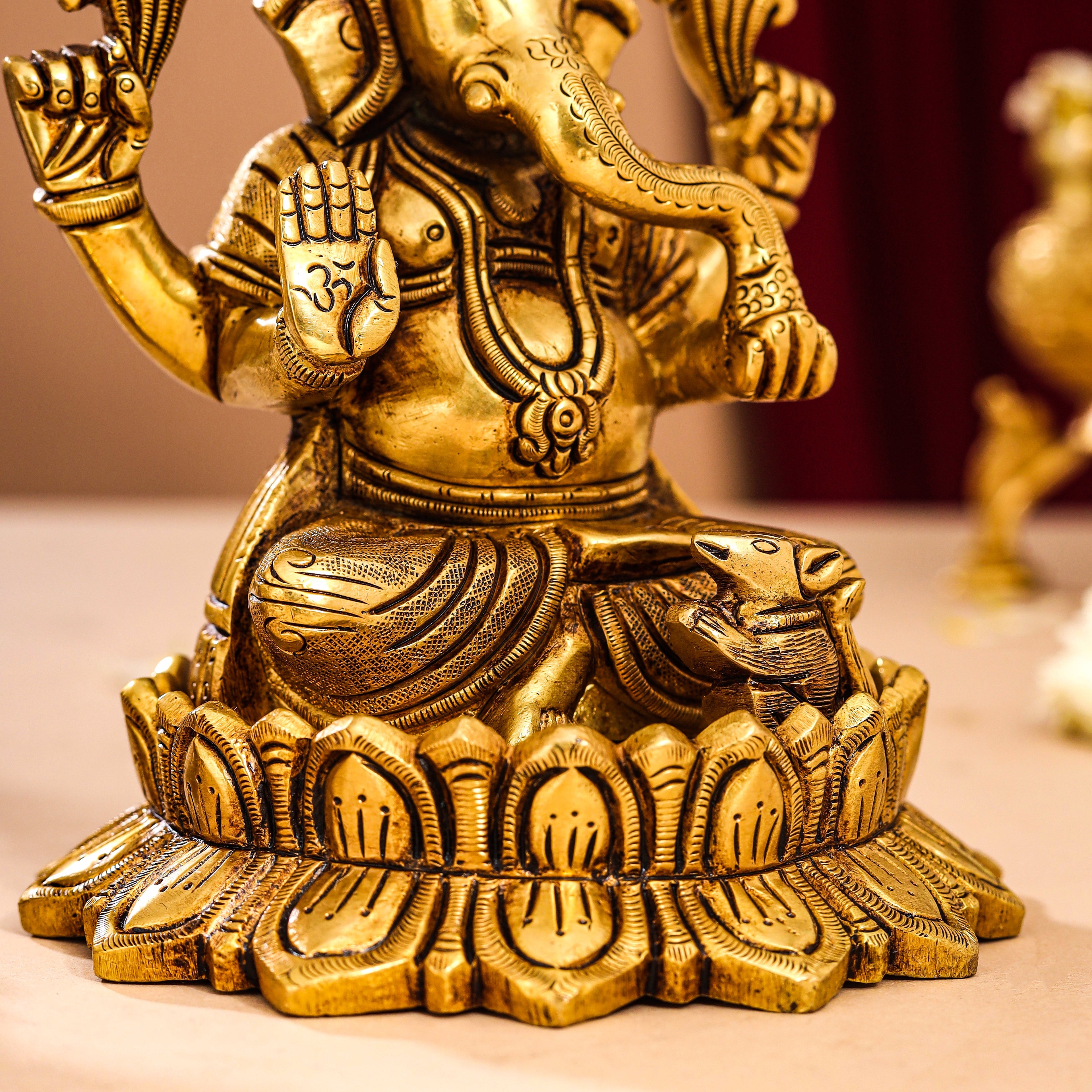 Brass Superfine Lotus Sitting Ganesha And Lakshmi Idols (5.8 Inch) Vedansh Craft