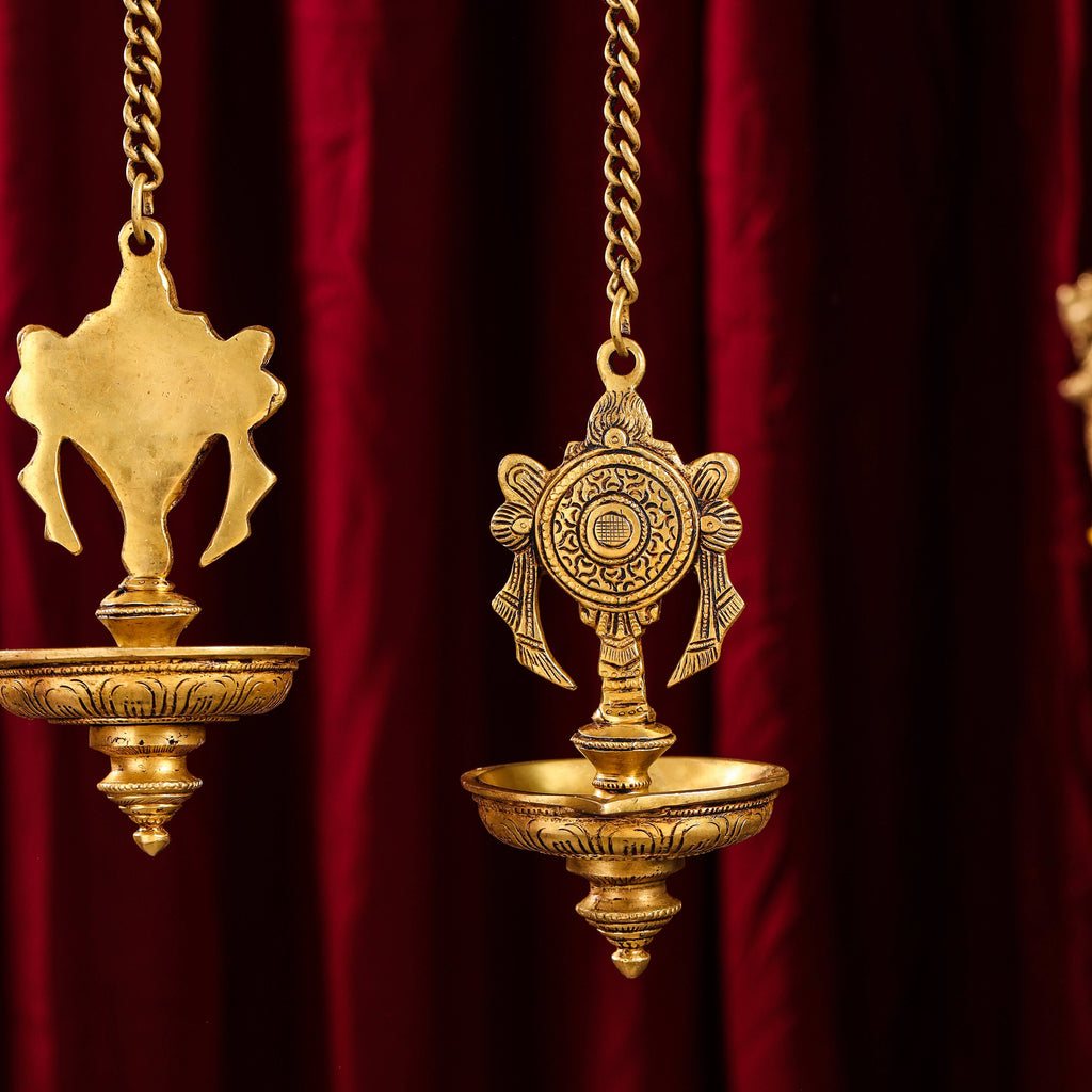 Brass Hanging Shankh And Chakra Diya Set (23 Inch) Vedansh Craft