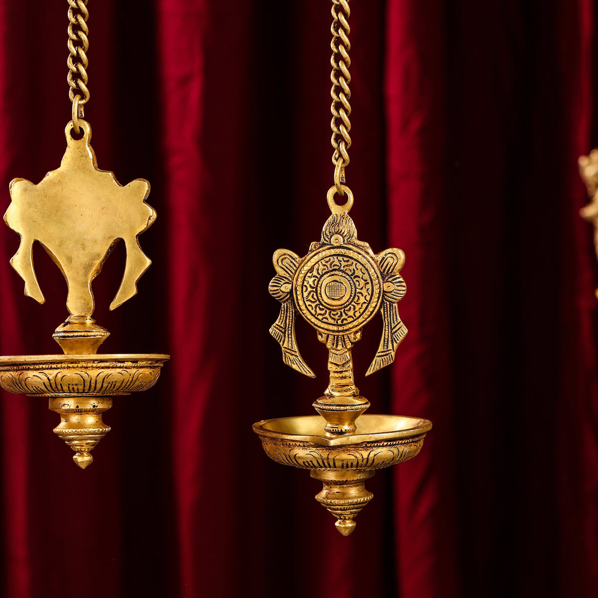 Brass Hanging Shankh And Chakra Diya Set (23 Inch) Vedansh Craft