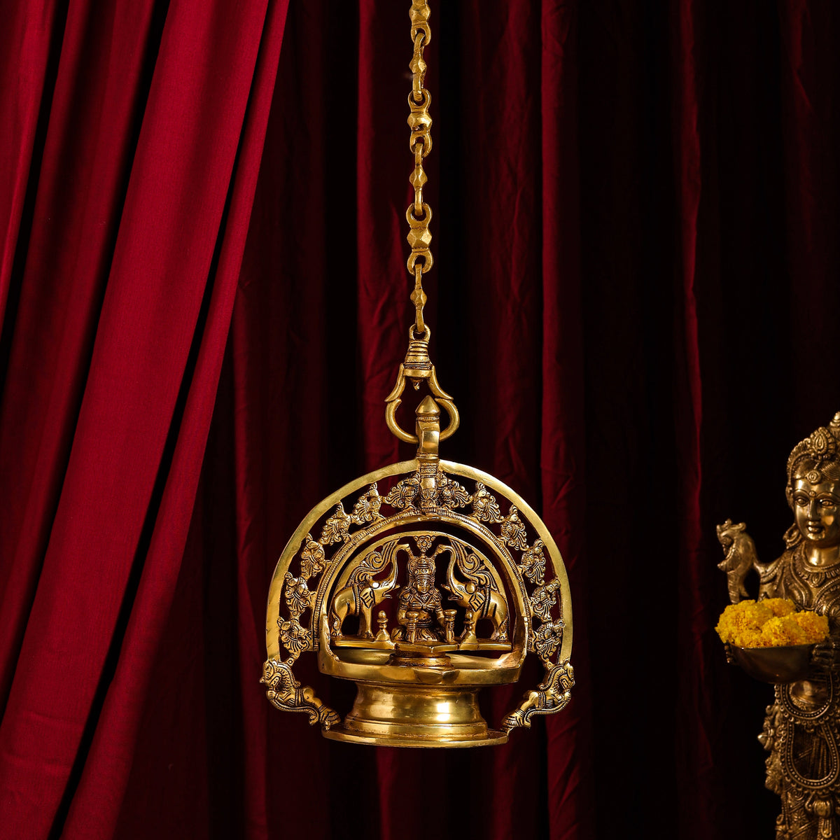 Brass Goddess Gaja Lakshmi Hanging Diya (38 Inch) Vedansh Craft