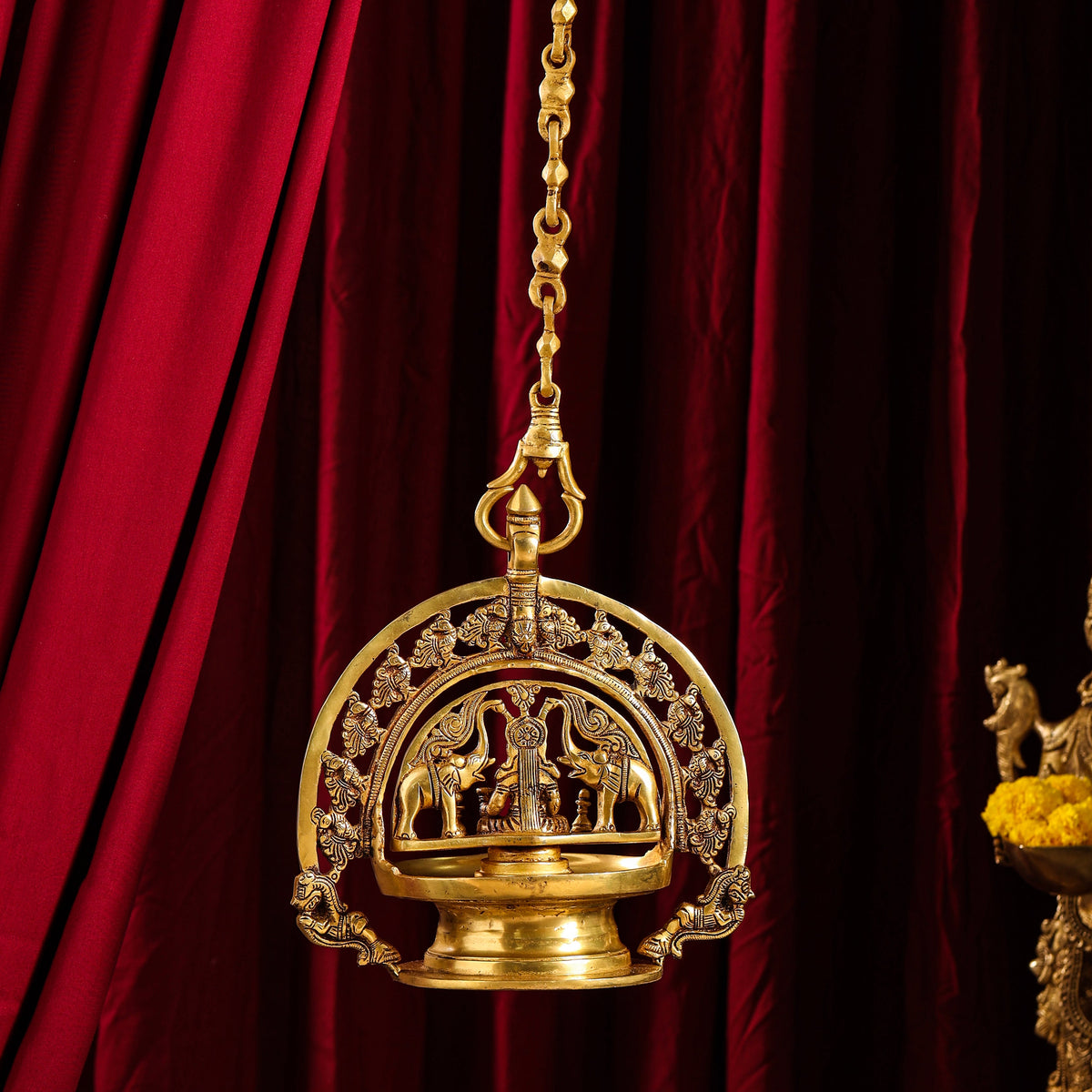 Brass Goddess Gaja Lakshmi Hanging Diya (38 Inch) Vedansh Craft