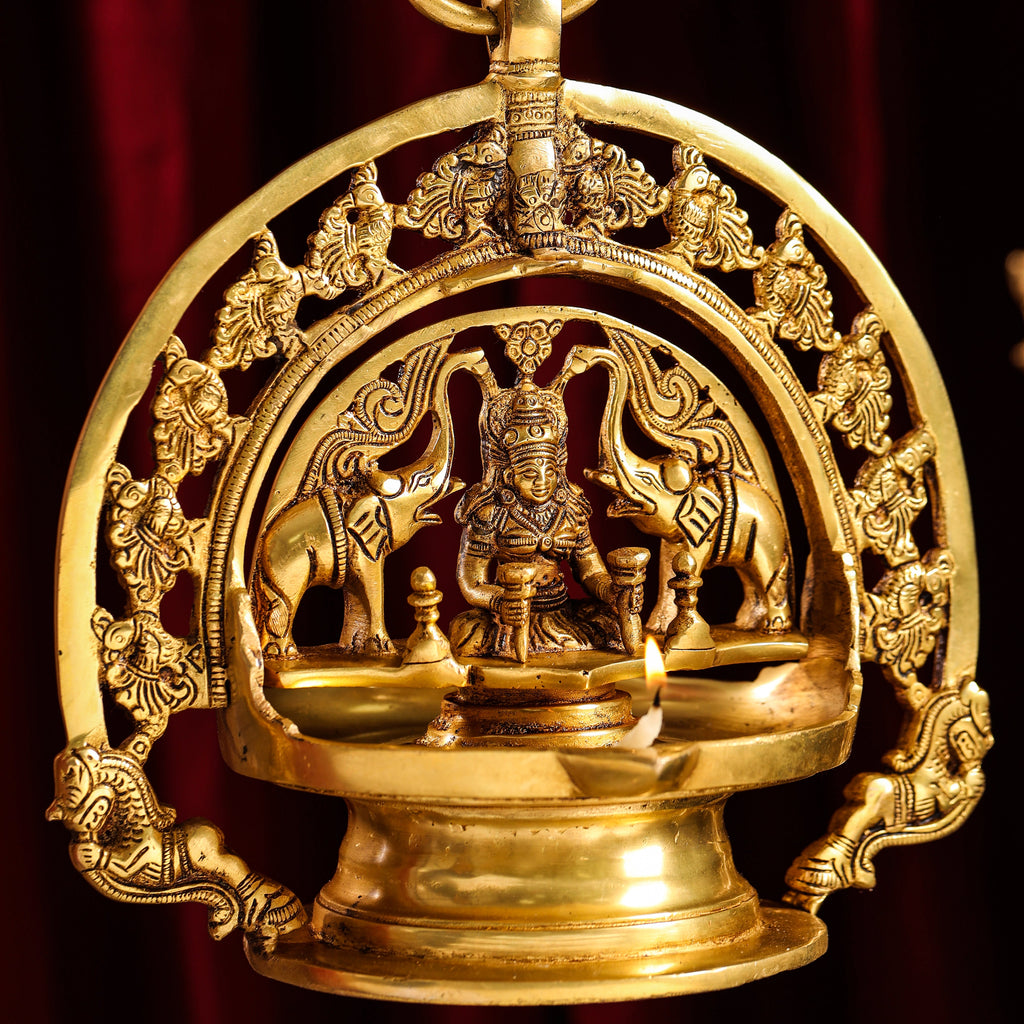 Brass Goddess Gaja Lakshmi Hanging Diya (38 Inch) Vedansh Craft