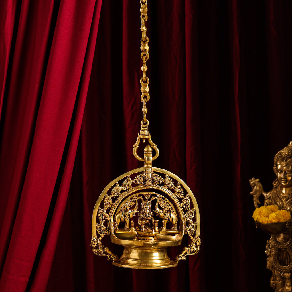 Brass Goddess Gaja Lakshmi Hanging Diya (38 Inch) Vedansh Craft
