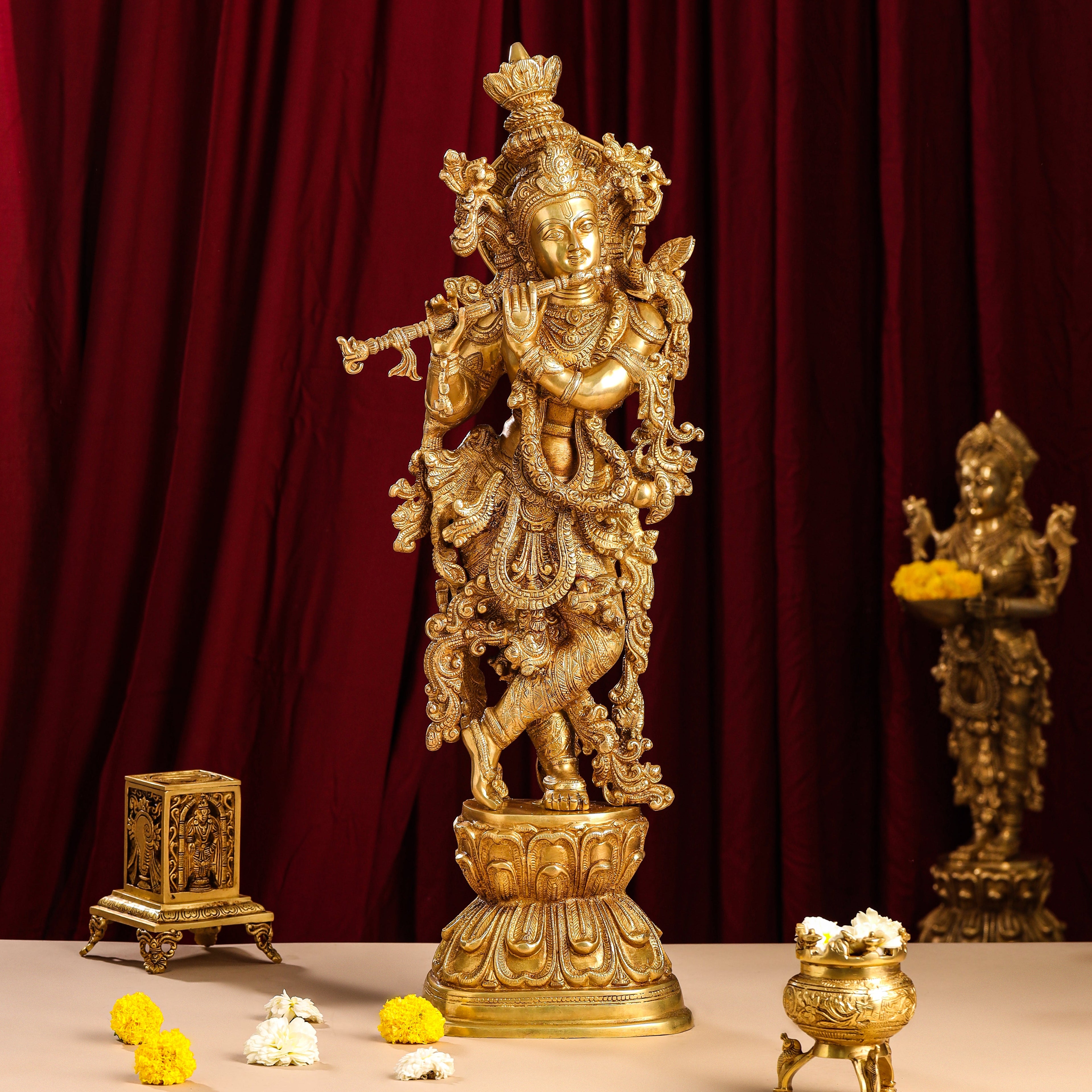Brass Standing Lord Krishna Idol (30 Inch) Vedansh Craft