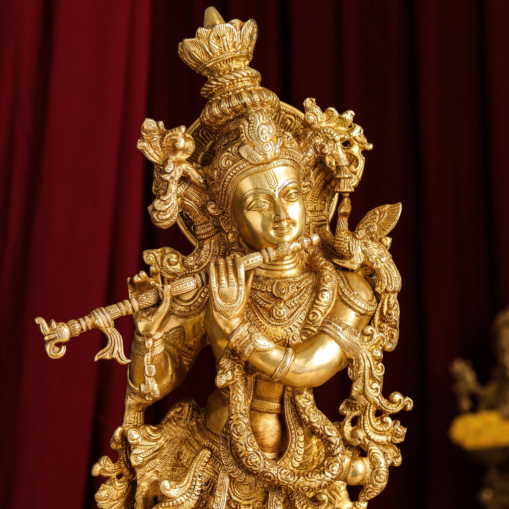 Brass Standing Lord Krishna Idol (30 Inch) Vedansh Craft