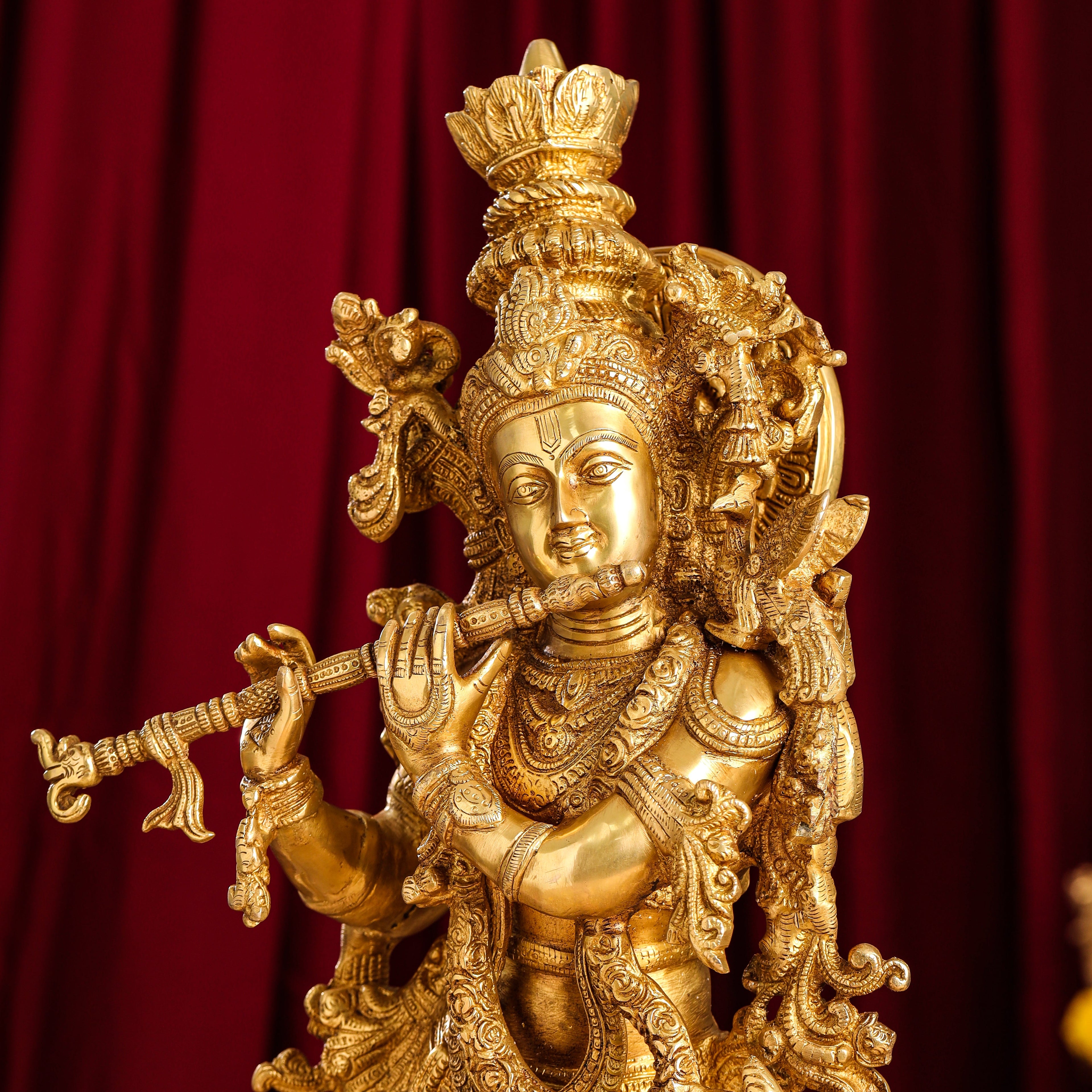 Brass Standing Lord Krishna Idol (30 Inch) Vedansh Craft