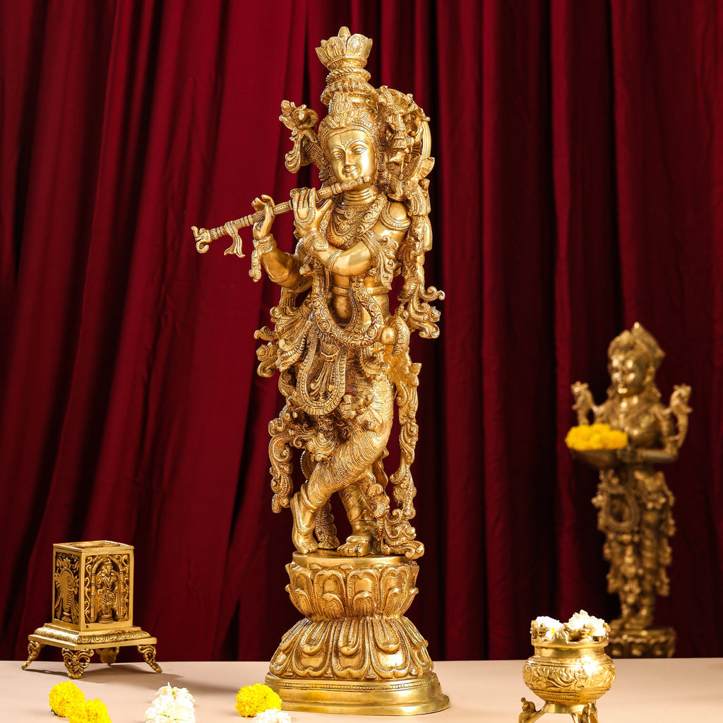 Brass Standing Lord Krishna Idol (30 Inch) Vedansh Craft