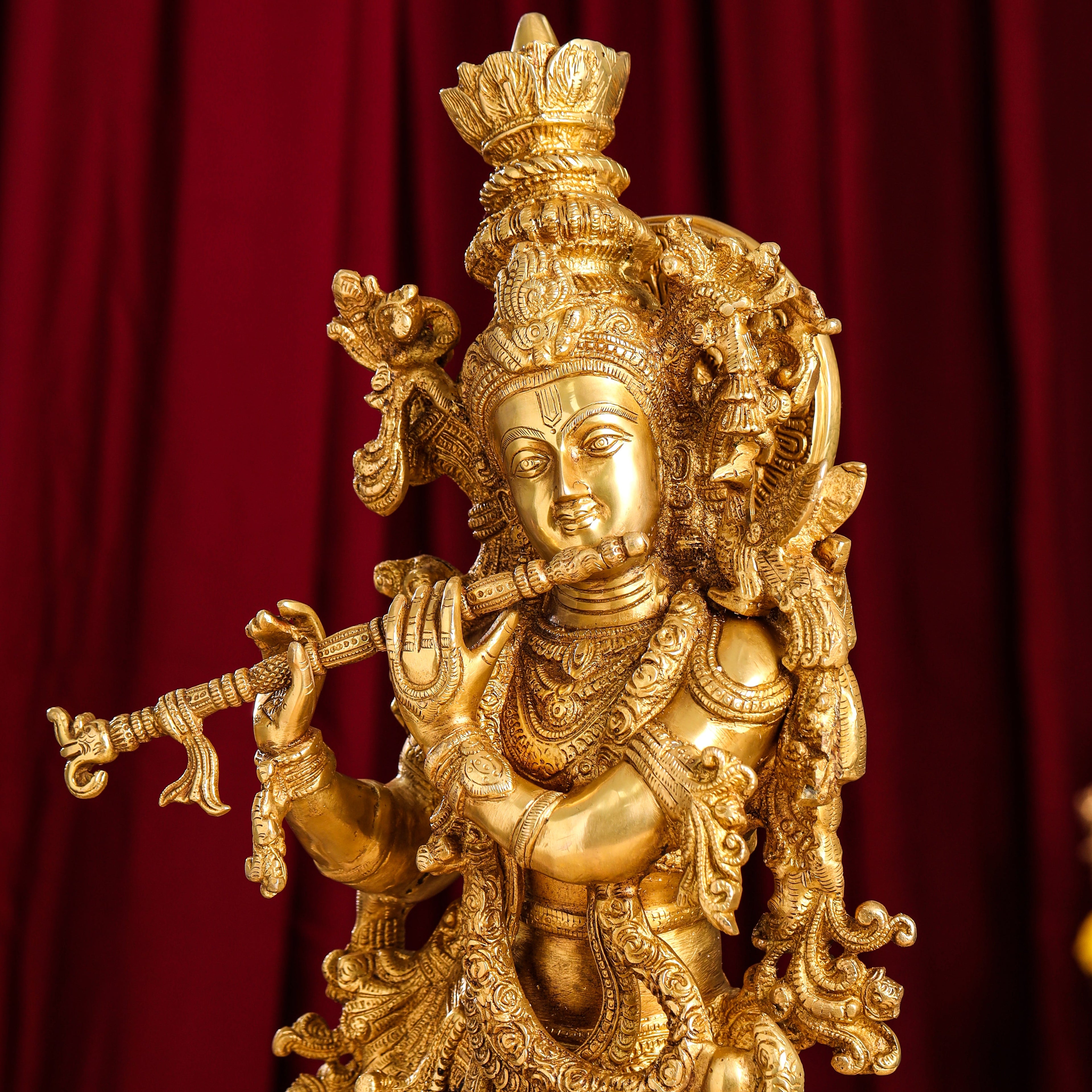 Brass Standing Lord Krishna Idol (30 Inch) Vedansh Craft