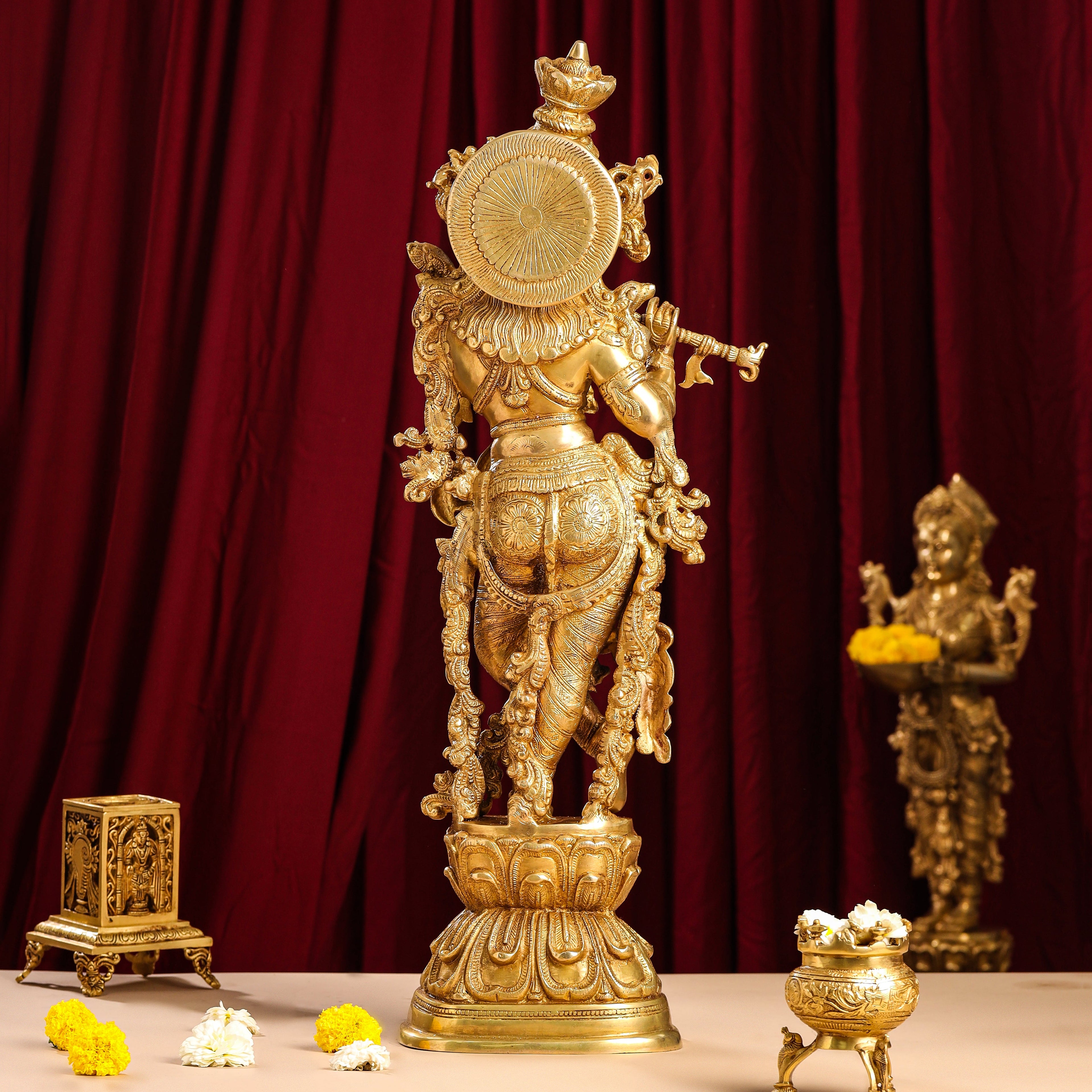 Brass Standing Lord Krishna Idol (30 Inch) Vedansh Craft