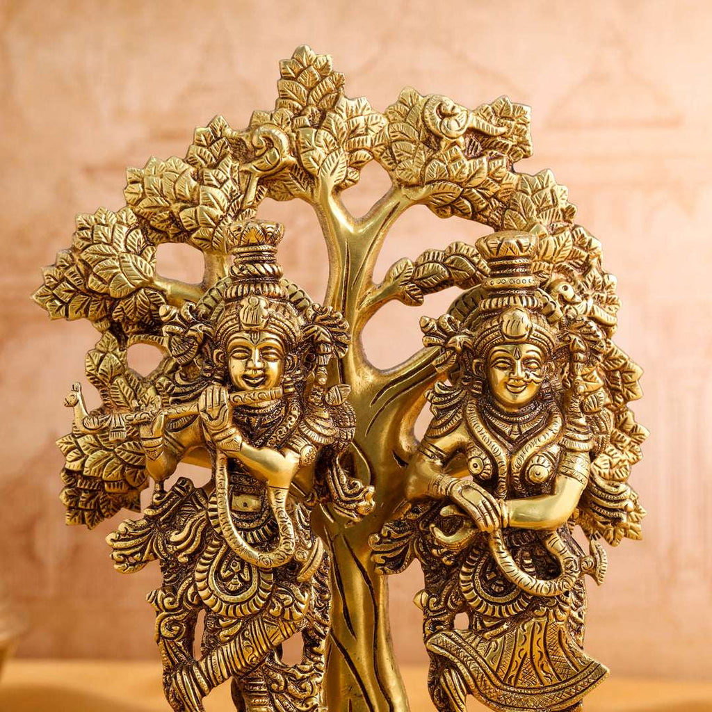 Brass Standing Radha Krishna Idols With Tree (13.5 Inch) Vedansh Craft