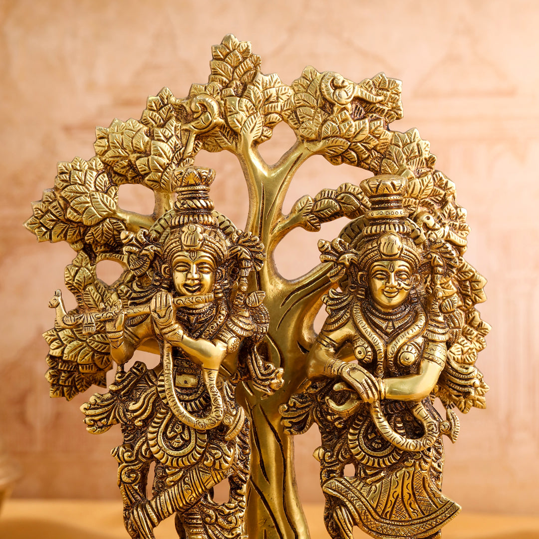 Brass Standing Radha Krishna Idols With Tree (13.5 Inch) Vedansh Craft