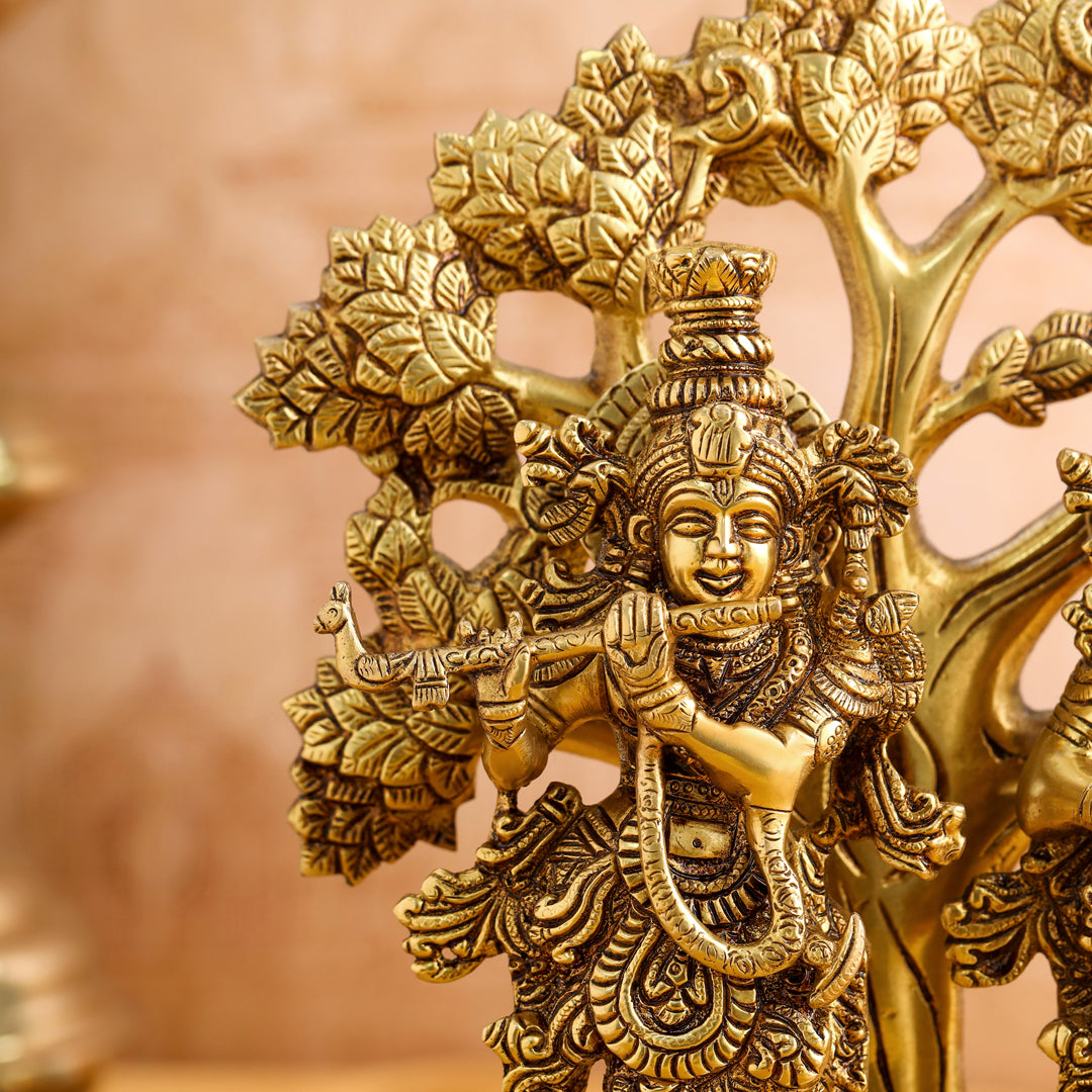 Brass Standing Radha Krishna Idols With Tree (13.5 Inch) Vedansh Craft