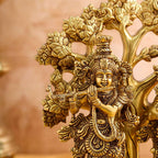 Brass Standing Radha Krishna Idols With Tree (13.5 Inch) Vedansh Craft