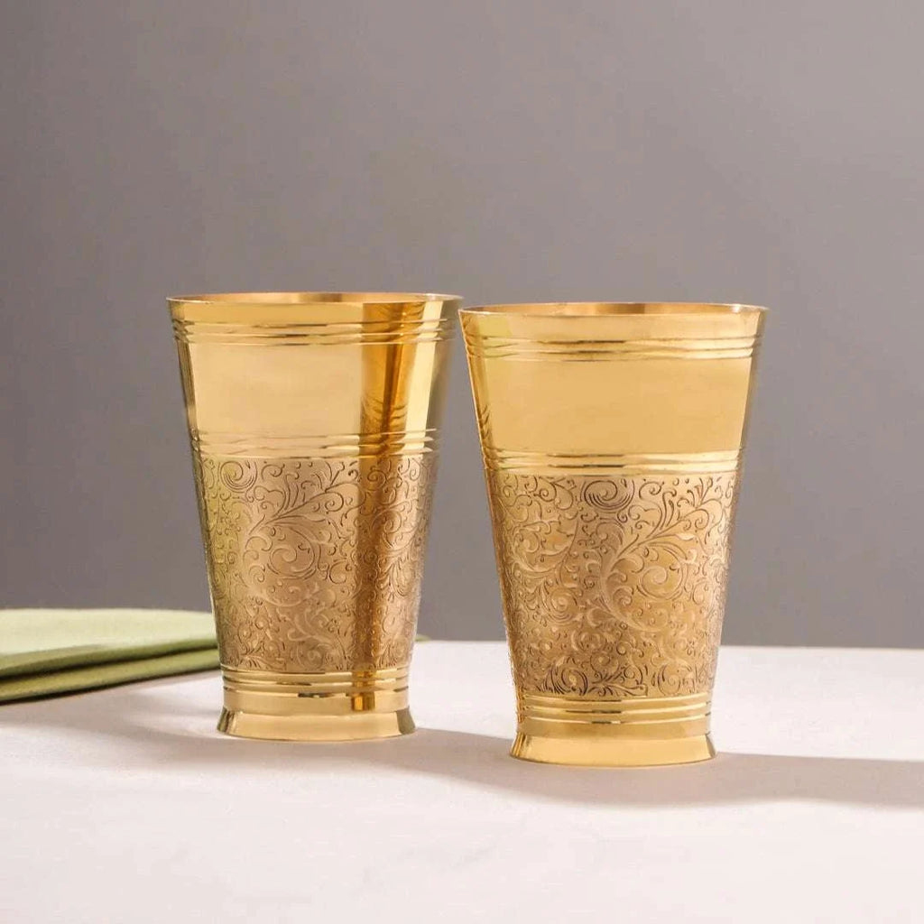 Brass Hand Carved Glass Pair Vedansh Craft