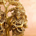 Brass Standing Radha Krishna Idols With Tree (13.5 Inch) Vedansh Craft