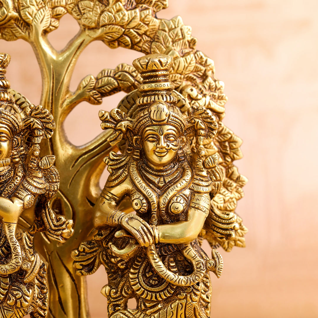 Brass Standing Radha Krishna Idols With Tree (13.5 Inch) Vedansh Craft