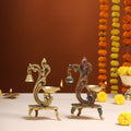 Brass Ethnic Peacock Diya With Hanging bell (8 Inch) Vedansh Craft