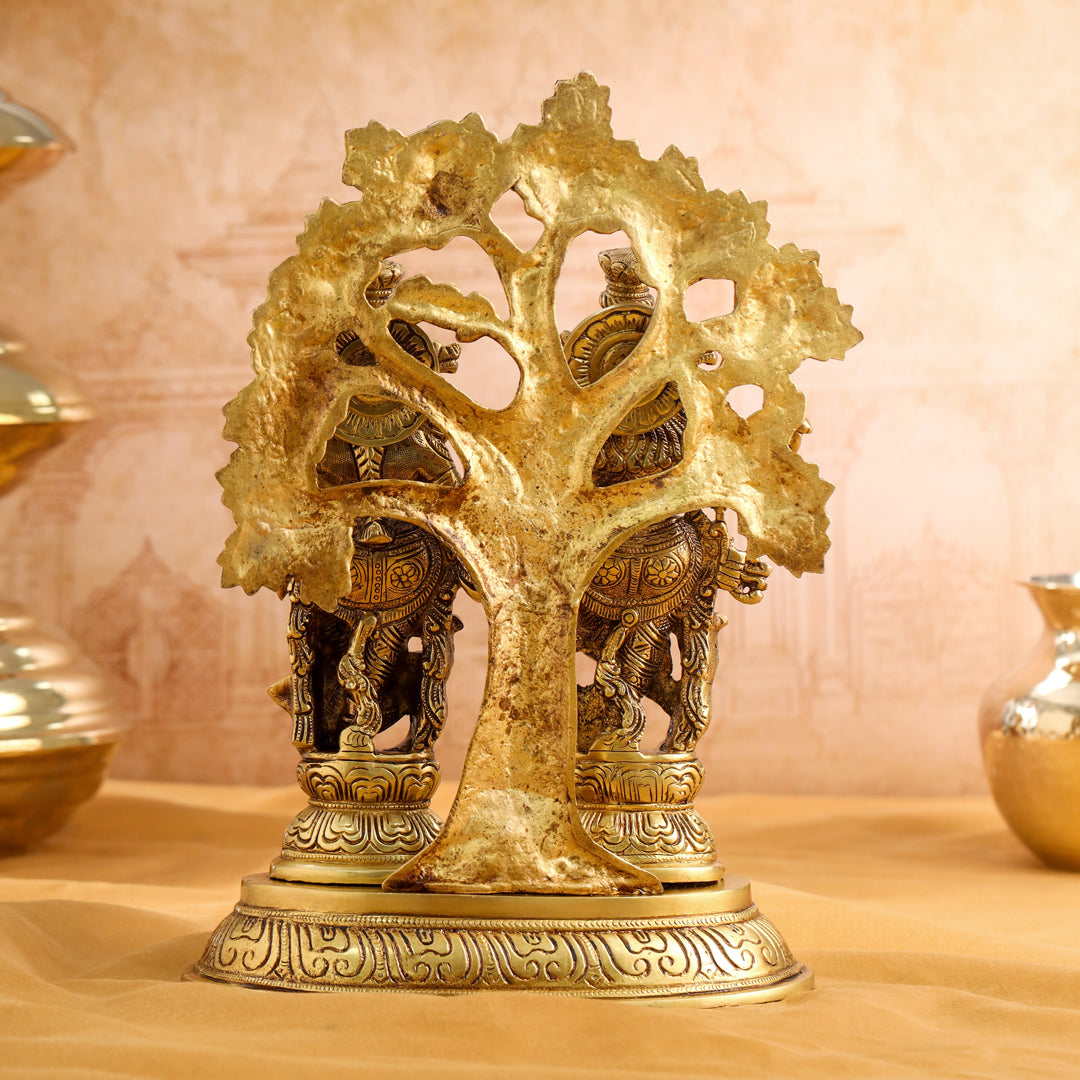 Brass Standing Radha Krishna Idols With Tree (13.5 Inch) Vedansh Craft