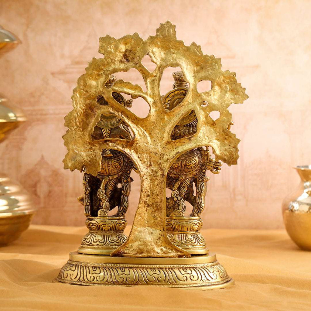 Brass Standing Radha Krishna Idols With Tree (13.5 Inch) Vedansh Craft