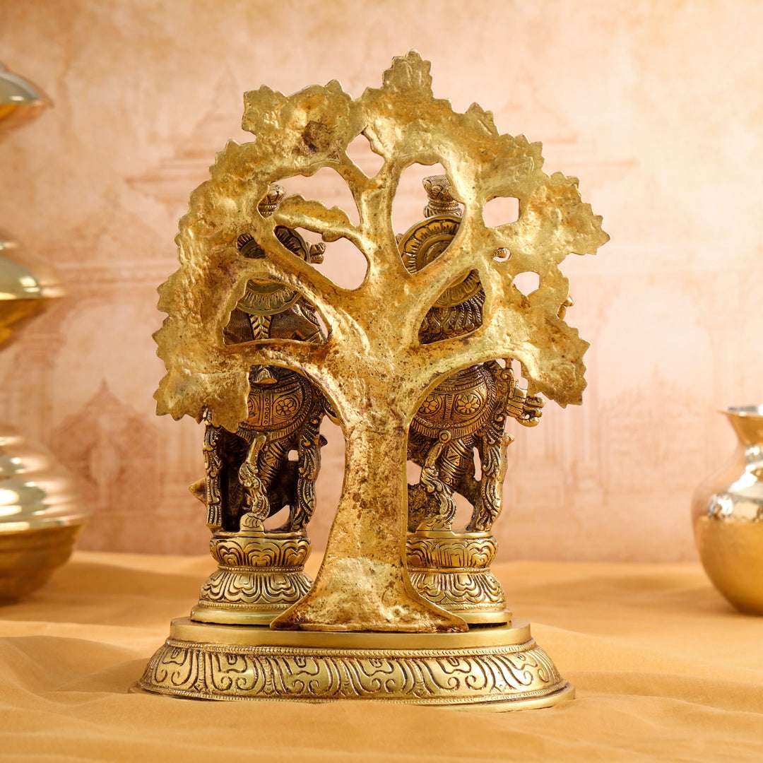 Brass Standing Radha Krishna Idols With Tree (13.5 Inch) Vedansh Craft