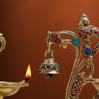 Brass Ethnic Peacock Diya With Hanging bell (8 Inch) Vedansh Craft